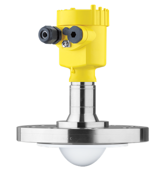 F-PS64-Radarsensor-Fuellstandsmessung-VEGAPULS64-G075-2 VEGA VEGAPULS 64 radar level sensor on Xontrols with a yellow housing, dual cable glands, and a stainless threaded process connection for tank level measurement
