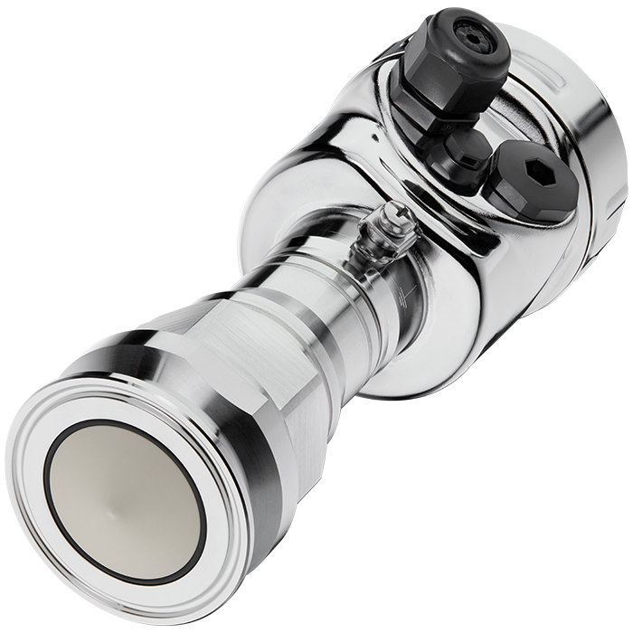 PS6X-Radar-sensor-Level-measurement-VEGAPULS6X-Hygienic VEGA VEGAPULS 64 radar level sensor on Xontrols with a yellow housing, dual cable glands, and a stainless threaded process connection for tank level measurement
